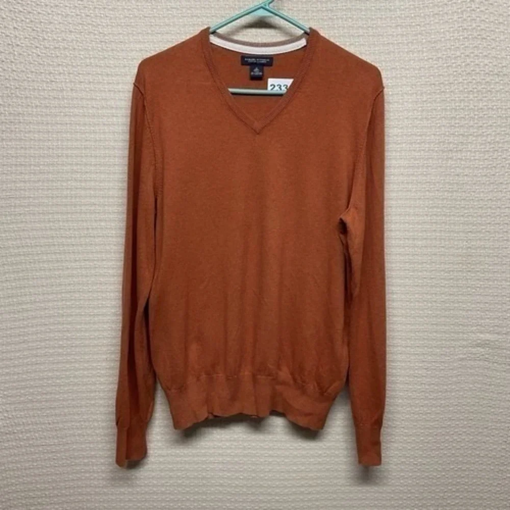 NWOT Banana Republic Orange V-Neck Sweater Pullover Men M China Cotton/Cashmere